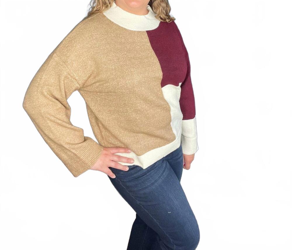 NEW BLU PEPPER color block sweater in rosewood